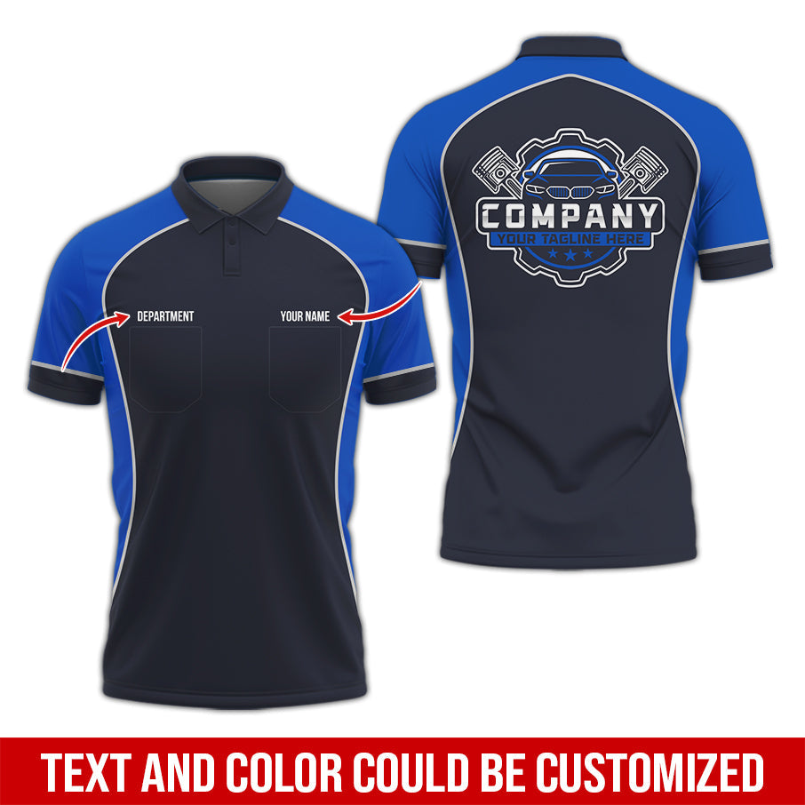 Blisscorners Custom Name Mechanic Shirt for Men, Personalized Garage Workwear Print, Great Gift for Auto Techs, Navy Mechanic T-Shirt