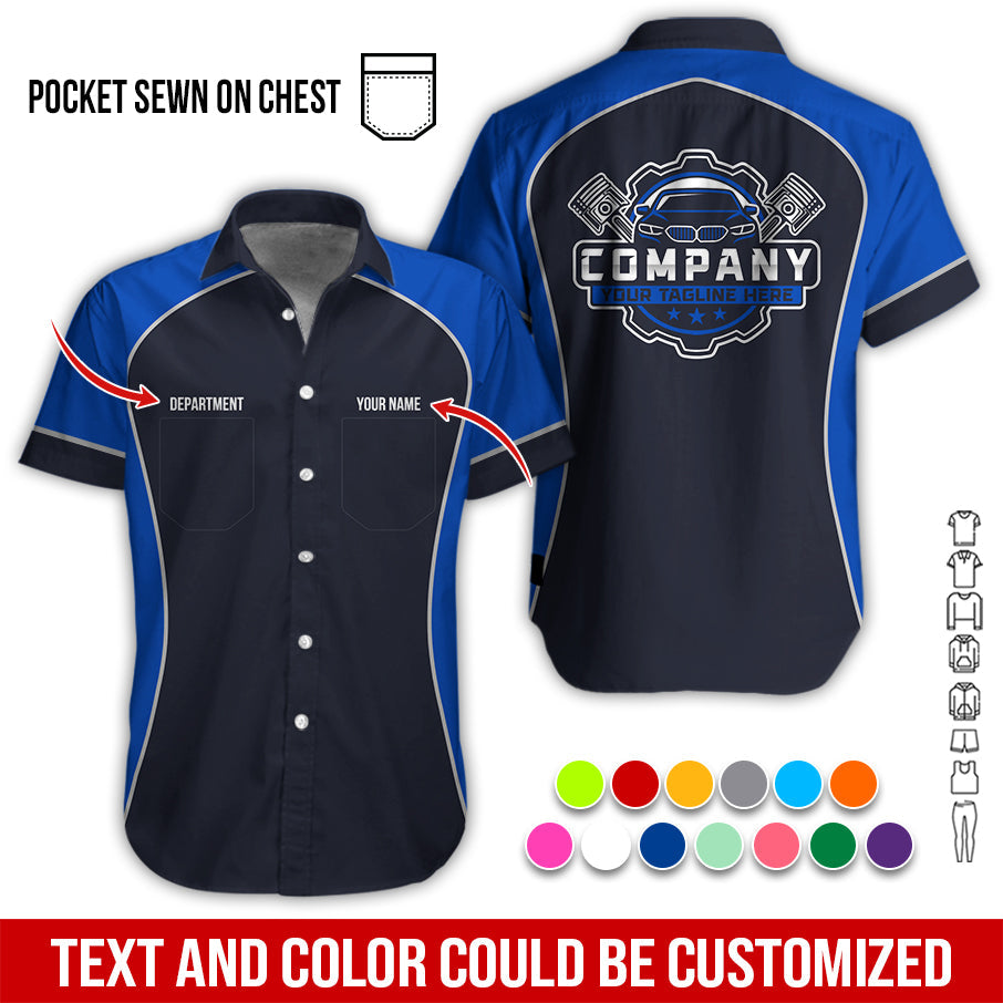 Blisscorners Custom Name Mechanic Shirt for Men, Personalized Garage Workwear Print, Great Gift for Auto Techs, Navy Mechanic T-Shirt