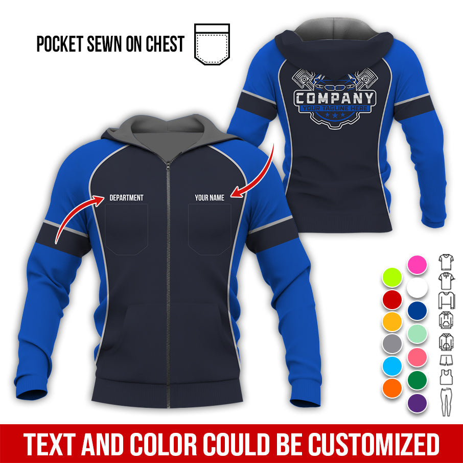 Blisscorners Custom Name Mechanic Shirt for Men, Personalized Garage Workwear Print, Great Gift for Auto Techs, Navy Mechanic T-Shirt