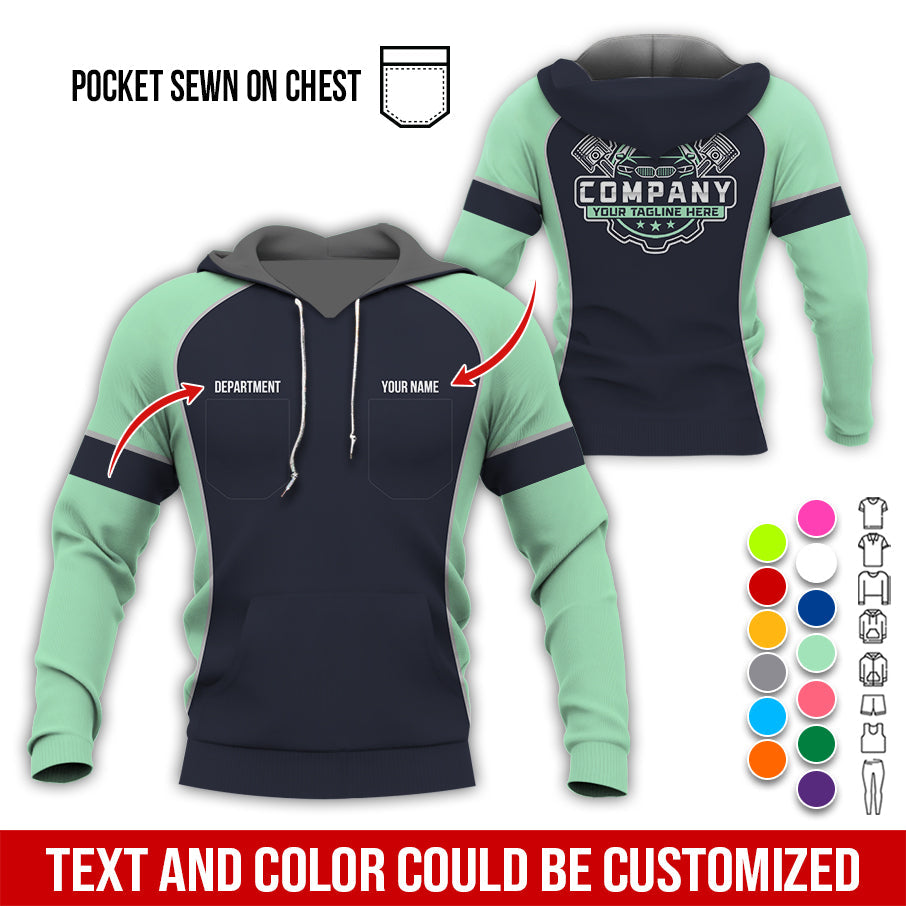 Blisscorners Custom Name Mechanic Shirt for Men, Personalized Garage Workwear Print, Great Gift for Auto Techs, Seafoam Mechanic T-Shirt