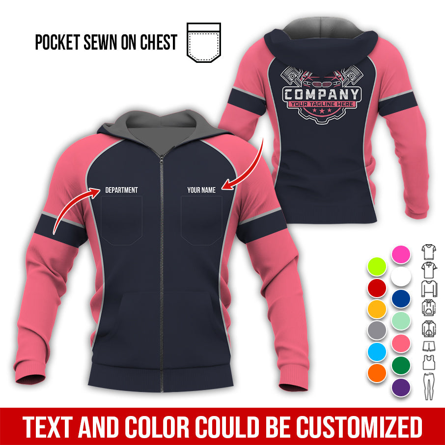 Blisscorners Custom Name Mechanic Shirt for Men, Personalized Garage Workwear Print, Great Gift for Auto Techs, Neon Pink Mechanic T-Shirt
