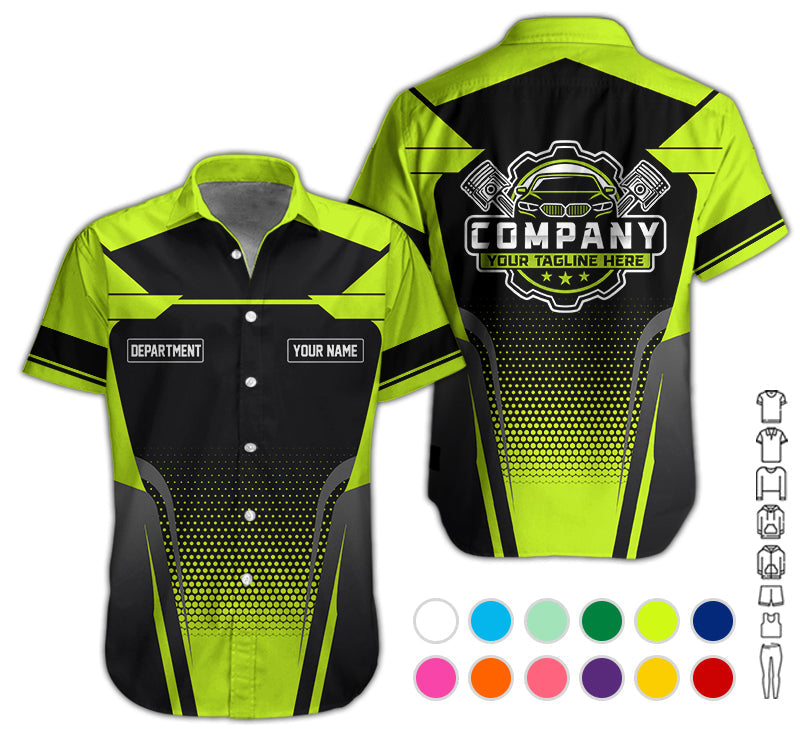 Blisscorners Personalized Name Mechanic Shirt, Mechanic Shirt in Yellow Green, Gift Idea for Auto Technicians, Best Custom Mechanic Shirt