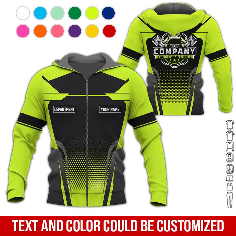 Blisscorners Personalized Name Mechanic Shirt, Mechanic Shirt in Yellow Green, Gift Idea for Auto Technicians, Best Custom Mechanic Shirt