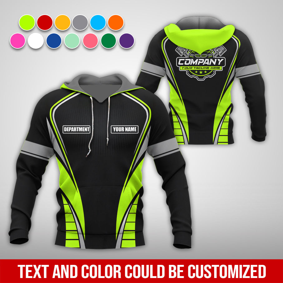 Blisscorners Personalized Mechanic 3D Print Shirt, Yellow Green Mechanic Work Shirt, Gift Idea for Auto Technicians, Comfortable Fit for Men and Women
