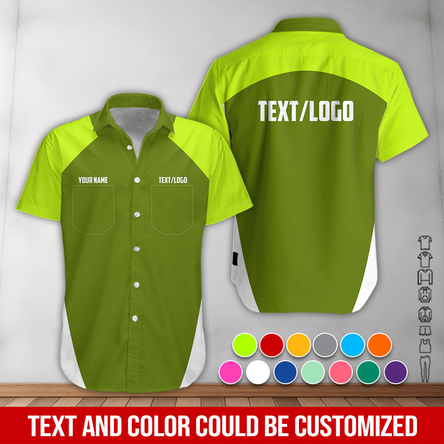 Blisscorners Custom Name Mechanic Shirt in Yellow Green, Printed Pocket Shirt, Unisex Work Shirt for Car Technicians, Great Gift for Him, Available in Sizes S to 5XL