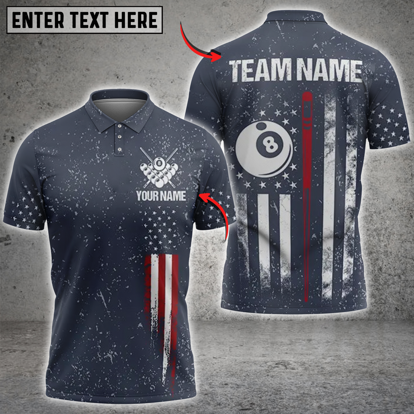 Blisscorners Billiards 8-Ball with American Flag and Pool Cues Personalized Name 3D Unisex Shirt