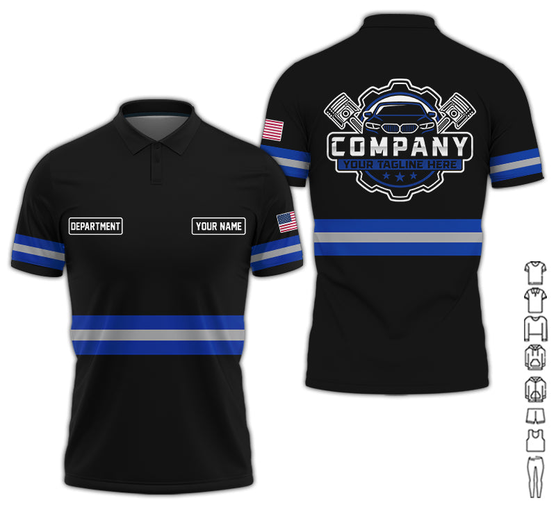 Blisscorners Custom Mechanic Shirt, Gift for Car Lovers, Husband, or Boyfriend, Unisex Fit for Men and Women, Classic Navy Shirt