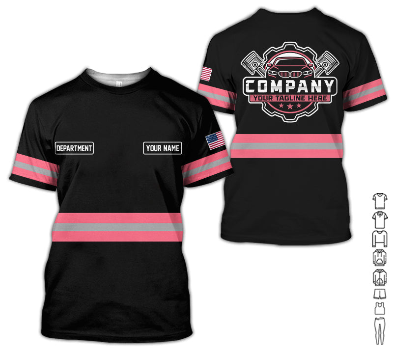 Blisscorners Custom Mechanic Shirt, Gift for Car Lovers, Husband, or Boyfriend, Unisex Fit for Men and Women, Classic Neon Pink Shirt