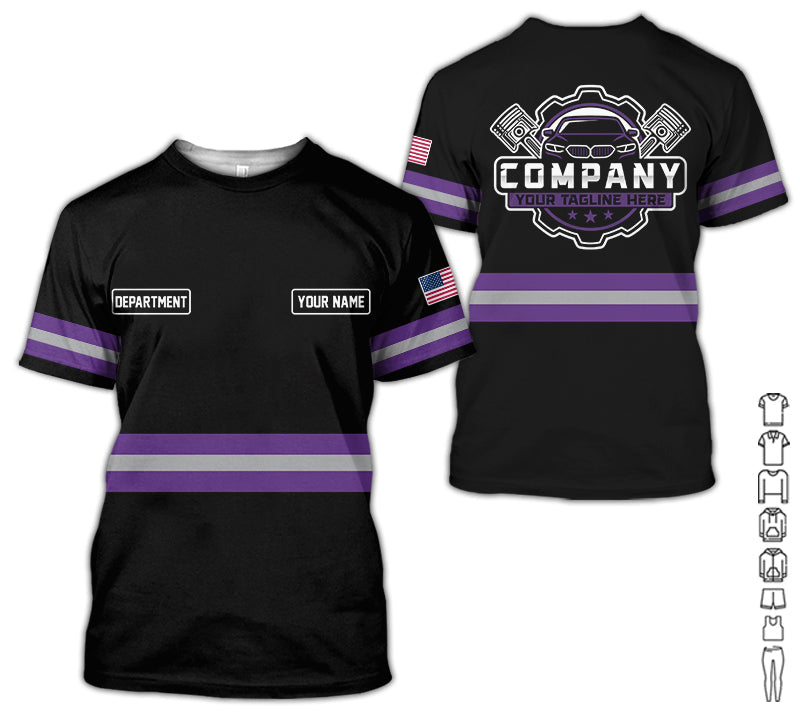 Blisscorners Custom Mechanic Shirt, Gift for Car Lovers, Husband, or Boyfriend, Unisex Fit for Men and Women, Classic Purple Shirt