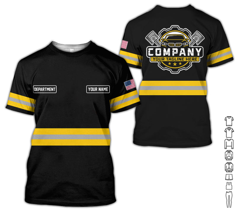 Blisscorners Custom Mechanic Shirt, Gift for Car Lovers, Husband, or Boyfriend, Unisex Fit for Men and Women, Classic Yellow  Shirt