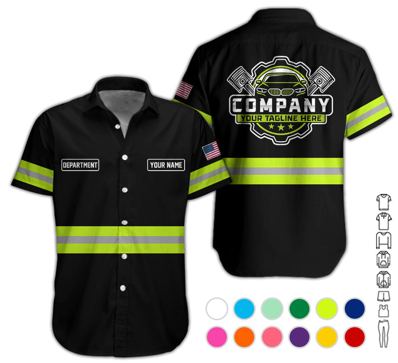 Blisscorners Custom Mechanic Shirt, Gift for Car Lovers, Husband, or Boyfriend, Unisex Fit for Men and Women, Classic Yellow Green Shirt