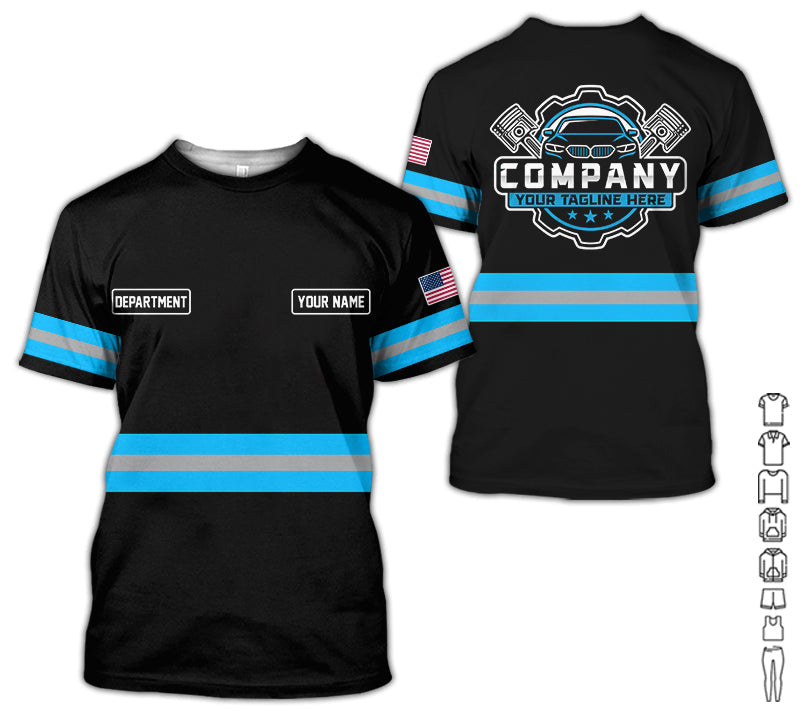 Blisscorners Custom Mechanic Shirt, Gift for Car Lovers, Husband, or Boyfriend, Unisex Fit for Men and Women, Classic Blue Shirt
