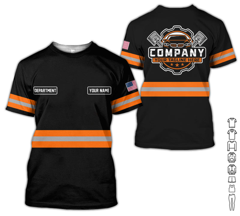 Blisscorners Custom Mechanic Shirt, Gift for Car Lovers, Husband, or Boyfriend, Unisex Fit for Men and Women, Classic Orange Shirt