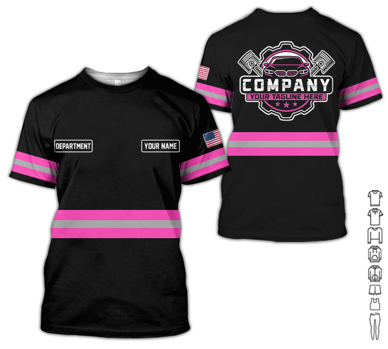 Blisscorners Custom Mechanic Shirt, Gift for Car Lovers, Husband, or Boyfriend, Unisex Fit for Men and Women, Classic Pink Shirt