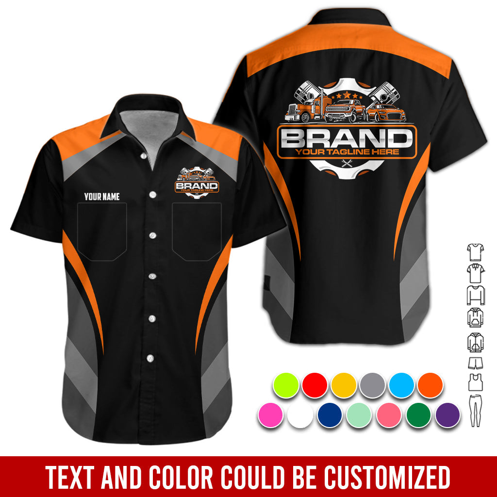 Blisscorners Best Custom Mechanic Shirt for Men, Printed Pocket Shirt, Perfect Gift for Car Guys, Diesel Techs, and Shop Crews, Unisex Orange Mechanic Shirt