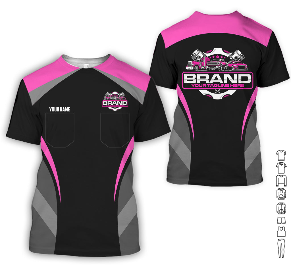 Blisscorners Best Custom Mechanic Shirt for Men, Printed Pocket Shirt, Perfect Gift for Car Guys, Diesel Techs, and Shop Crews, Unisex Pink Mechanic Shirt