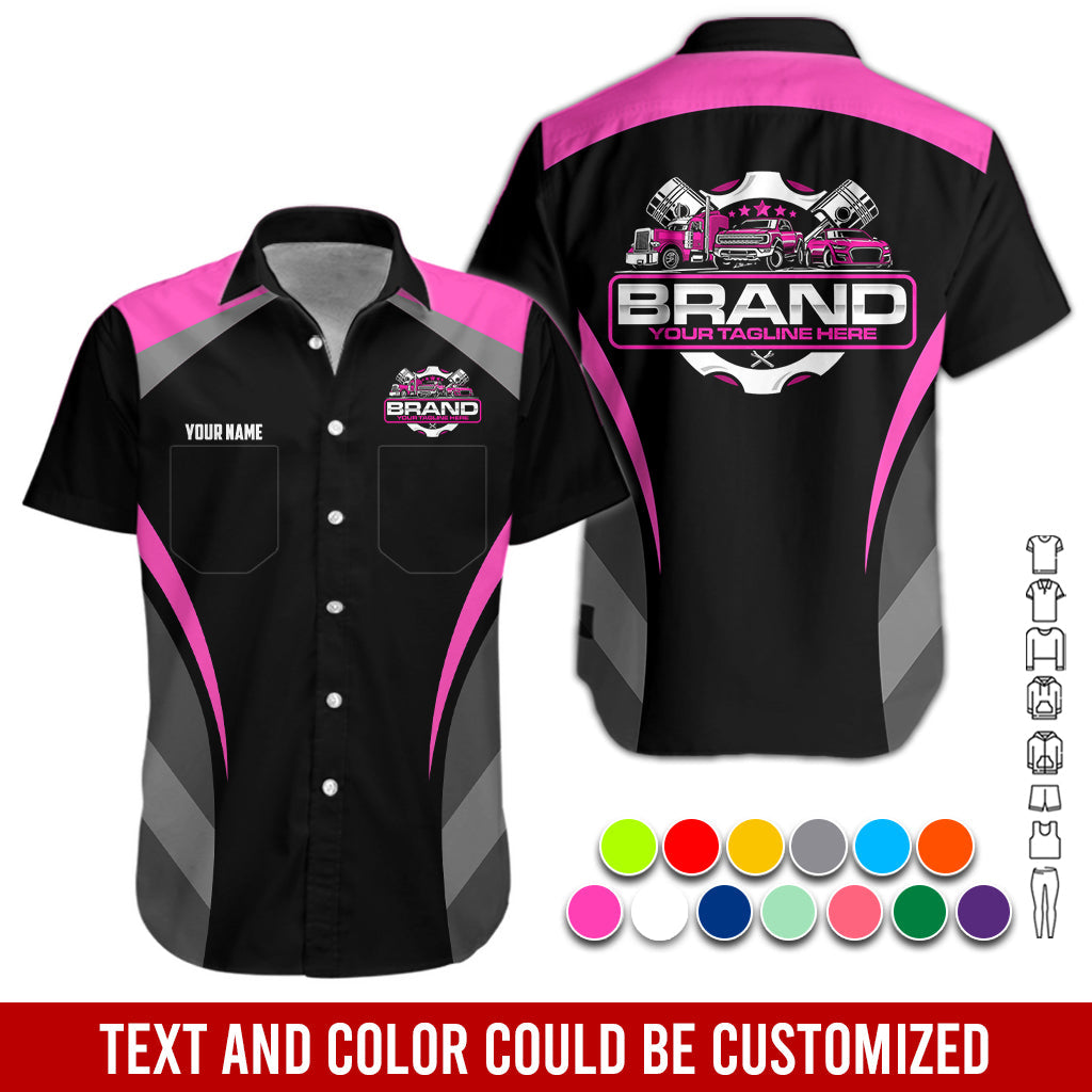 Blisscorners Best Custom Mechanic Shirt for Men, Printed Pocket Shirt, Perfect Gift for Car Guys, Diesel Techs, and Shop Crews, Unisex Pink Mechanic Shirt