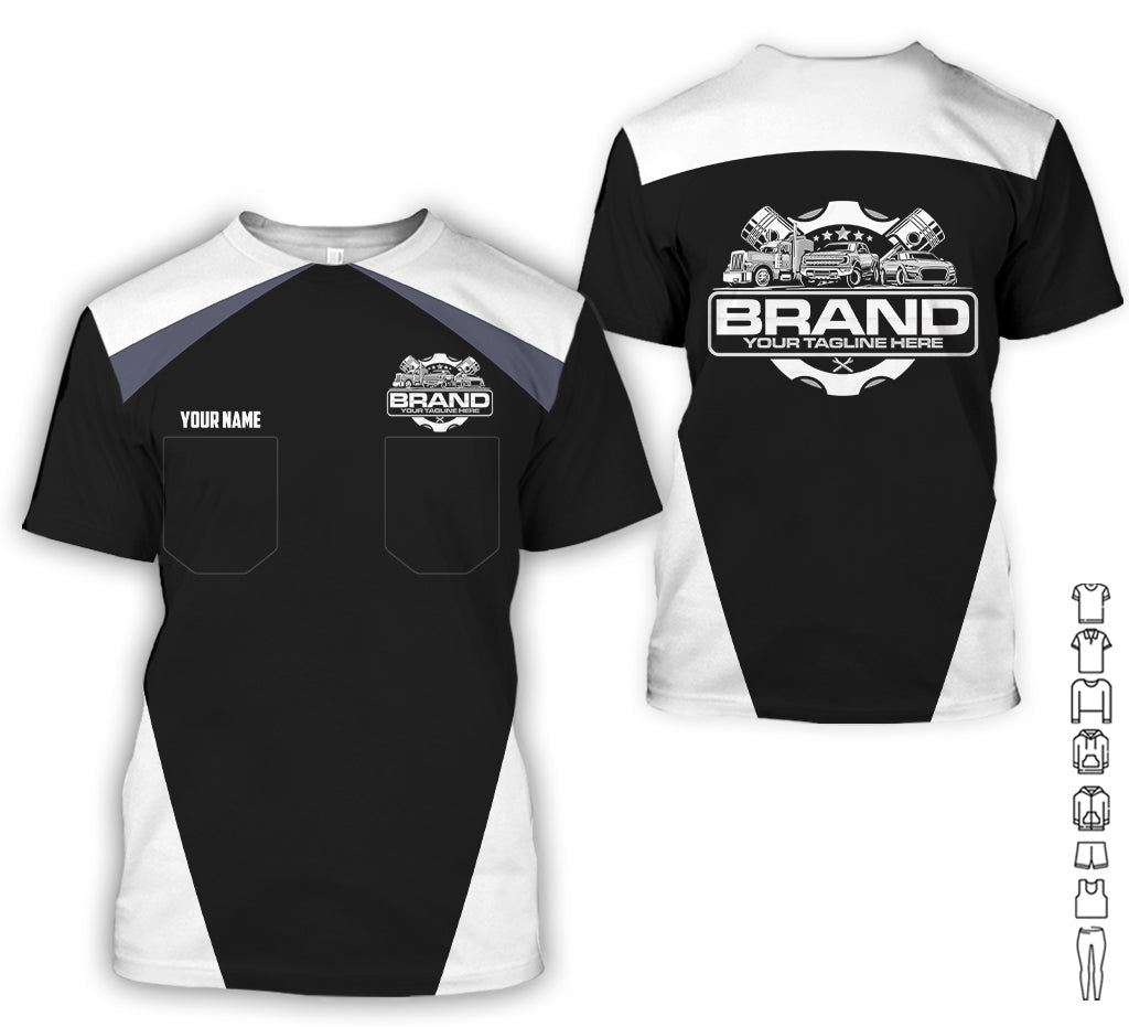 Blisscorners Personalized Mechanic Uniform for Men, 3D Printed Pocket Shirt for Auto Technicians, White, Great Gift for Car Guys