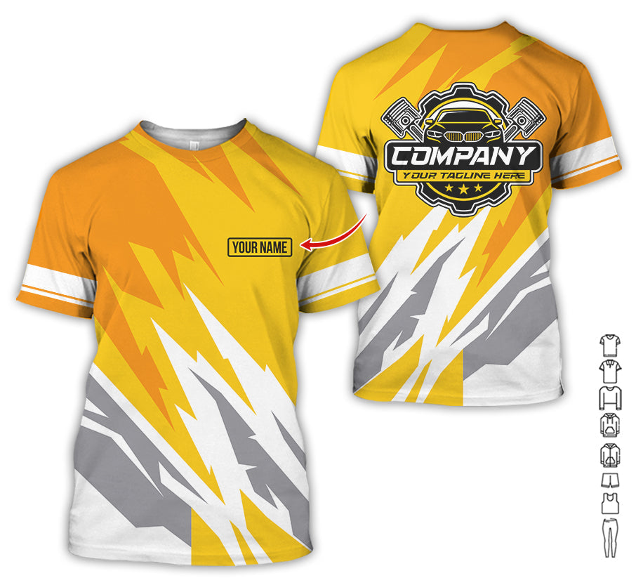 Blisscorners Custom Printed Mechanic Shirt, Great Gift for Husband, Yellow Color, Comfortable Daily Fit, Size S to 5XL
