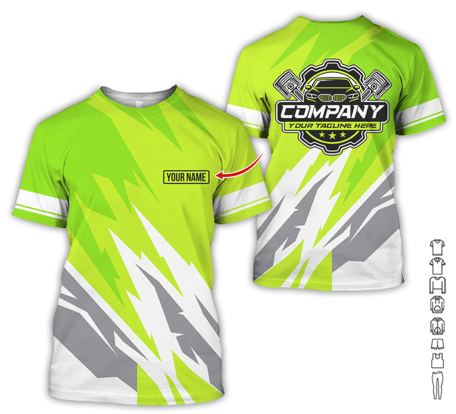 Blisscorners Custom Printed Mechanic Shirt, Great Gift for Husband, Yellow Green Color, Comfortable Daily Fit, Size S to 5XL
