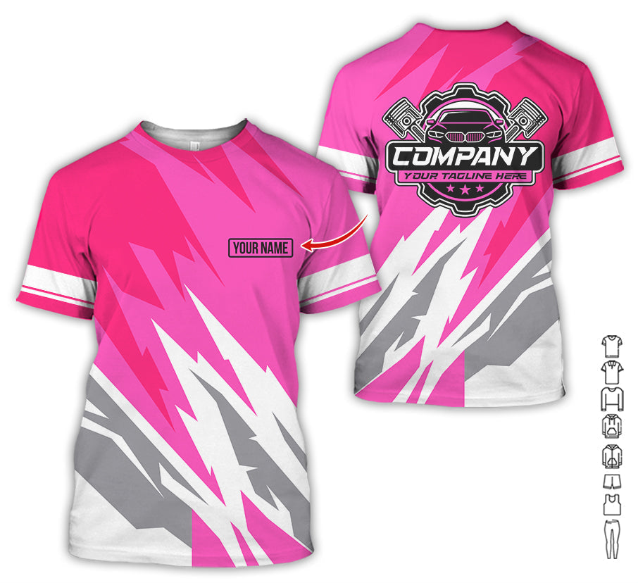 Blisscorners Custom Printed Mechanic Shirt, Great Gift for Husband, Pink Color, Comfortable Daily Fit, Size S to 5XL