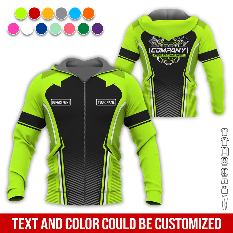 Blisscorners Personalized Mechanic Uniform, Green Yellow Shirt for Technicians, Comfortable Workwear for Men, Great Gift for Father’s Day, Birthday, or Husband