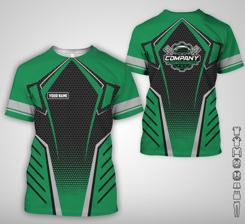 Blisscorners Custom Mechanic Work Shirt with Name, Gift for Technicians and Car Guys, Mechanic Shirt In Green, Sizes S to 5XL