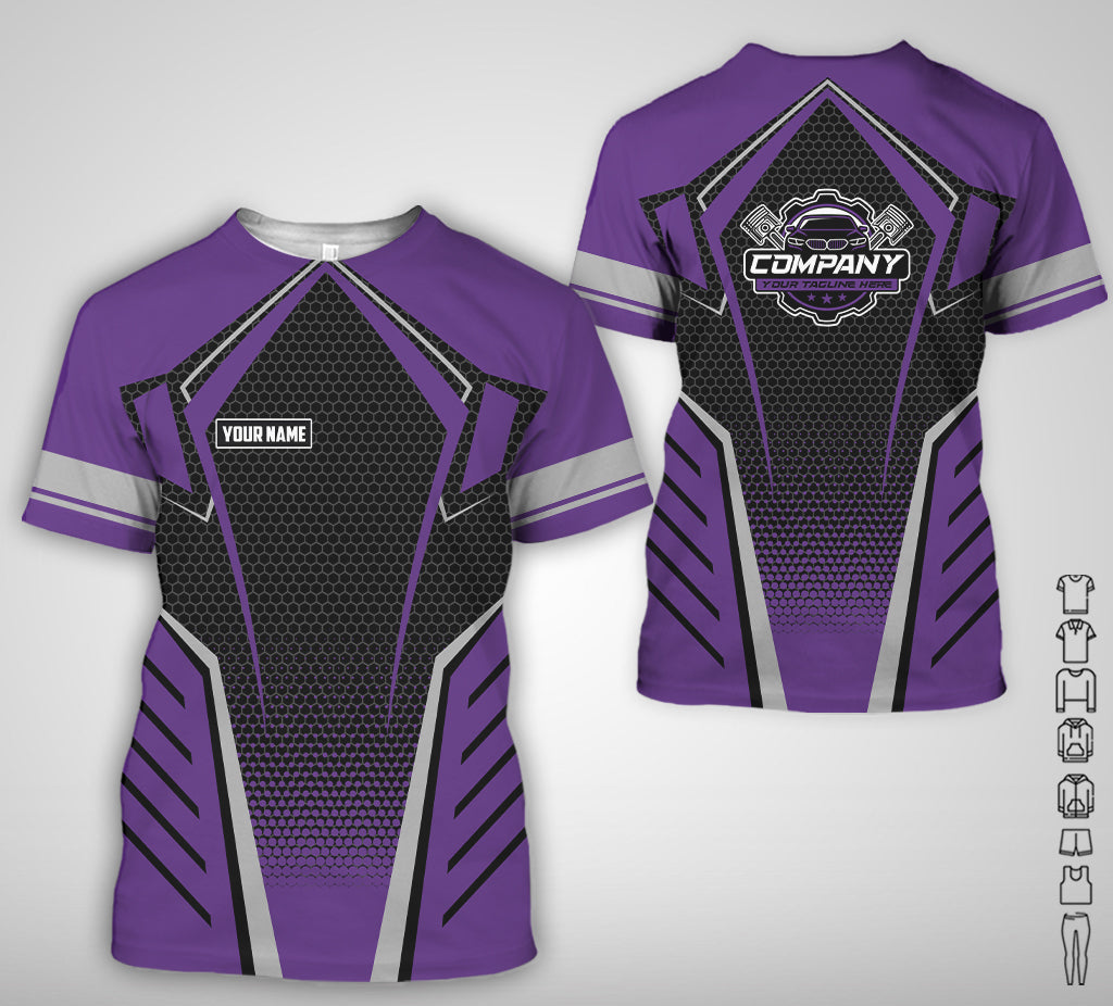 Blisscorners Custom Mechanic Work Shirt with Name, Gift for Technicians and Car Guys, Mechanic Shirt In Purple, Sizes S to 5XL