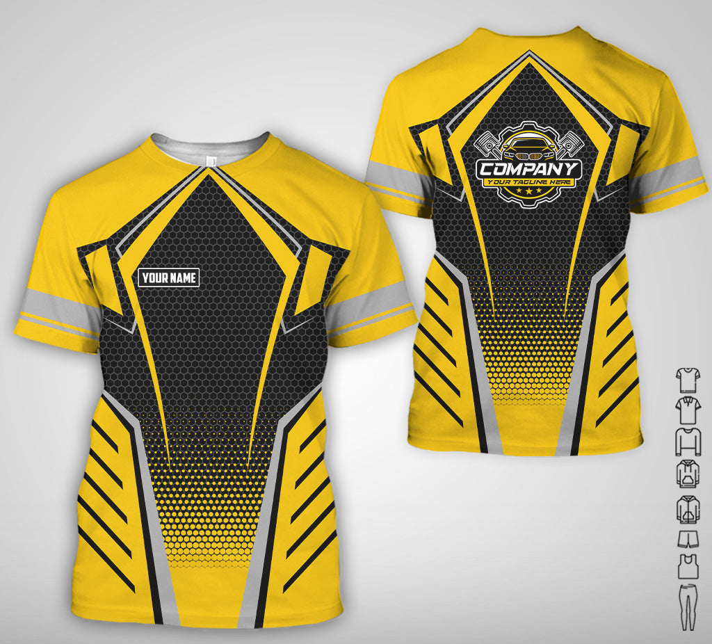 Blisscorners Custom Mechanic Work Shirt with Name, Gift for Technicians and Car Guys, Mechanic Shirt In Yellow, Sizes S to 5XL