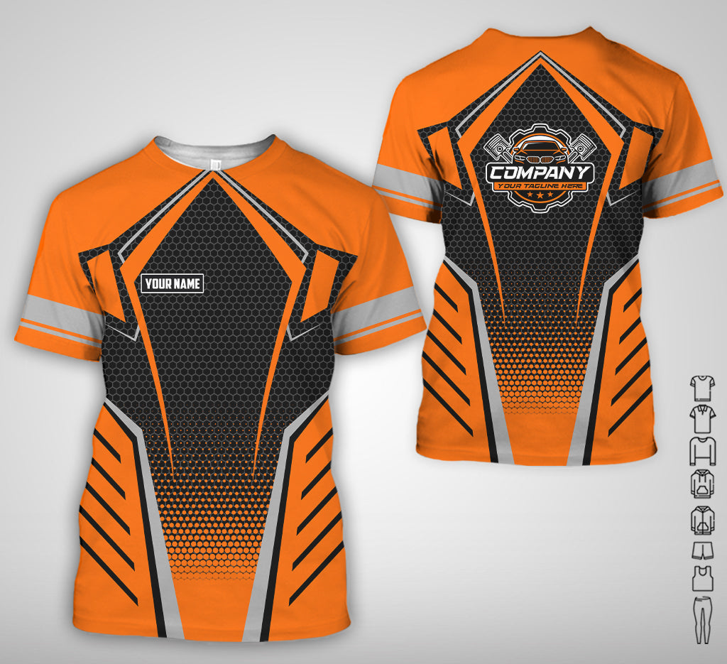 Blisscorners Custom Mechanic Work Shirt with Name, Gift for Technicians and Car Guys, Mechanic Shirt In Orange, Sizes S to 5XL