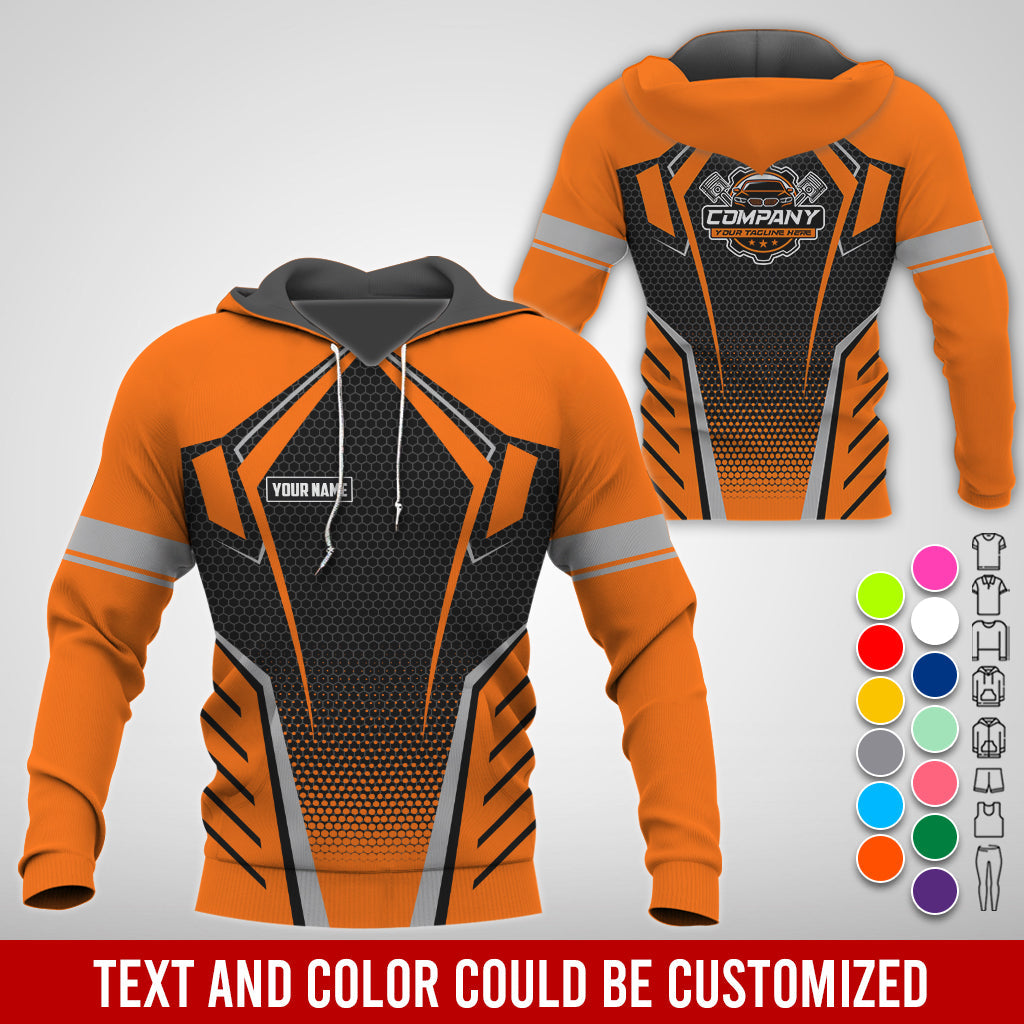 Blisscorners Custom Mechanic Work Shirt with Name, Gift for Technicians and Car Guys, Mechanic Shirt In Orange, Sizes S to 5XL