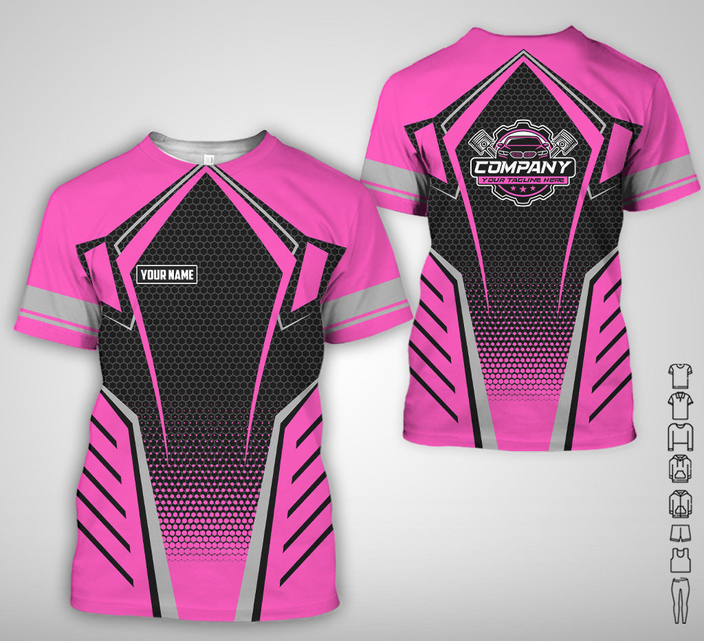 Blisscorners Custom Mechanic Work Shirt with Name, Gift for Technicians and Car Guys, Mechanic Shirt In Pink, Sizes S to 5XL