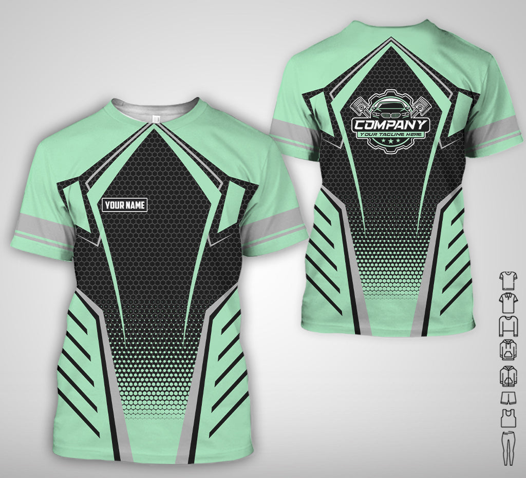 Blisscorners Custom Mechanic Work Shirt with Name, Gift for Technicians and Car Guys, Mechanic Shirt In Seafoam, Sizes S to 5XL