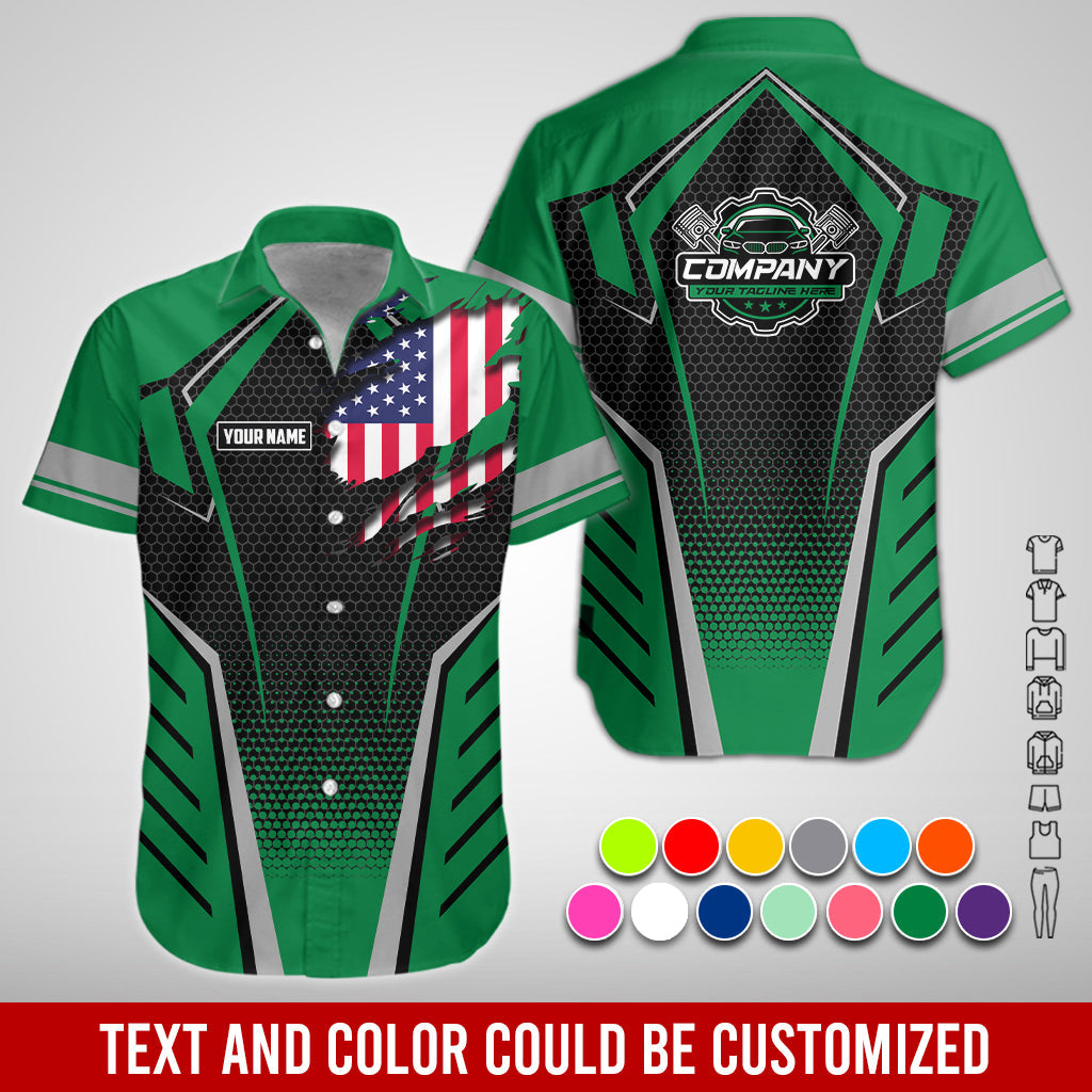 Blisscorners Custom Mechanic Shirt with Name, Green Garage Uniform, Gift for Car Guys & Technicians, Comfortable Daily Fit, Perfect Garage Apparel