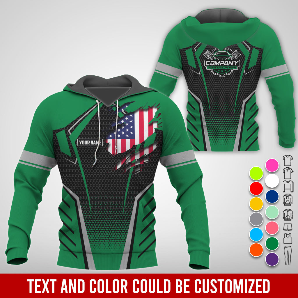Blisscorners Custom Mechanic Shirt with Name, Green Garage Uniform, Gift for Car Guys & Technicians, Comfortable Daily Fit, Perfect Garage Apparel
