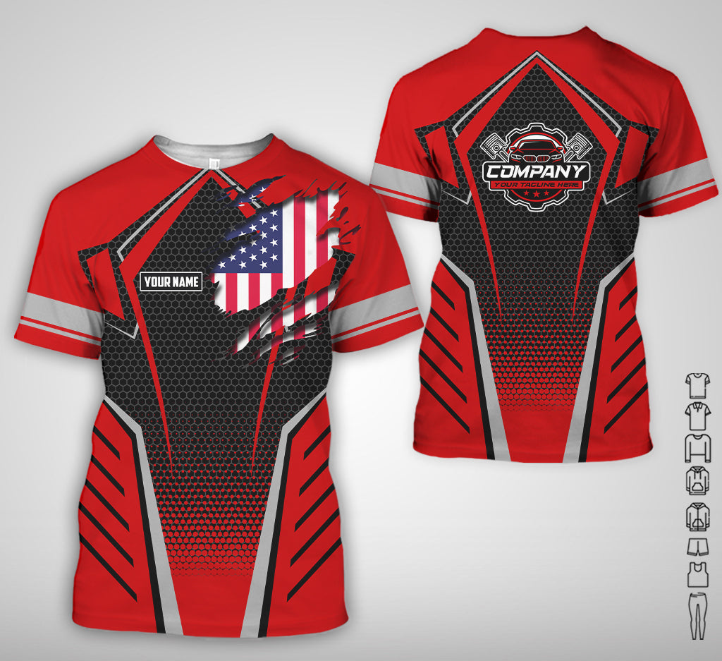 Blisscorners Custom Mechanic Shirt with Name, Red Garage Uniform, Gift for Car Guys &amp; Technicians, Comfortable Daily Fit, Perfect Garage Apparel