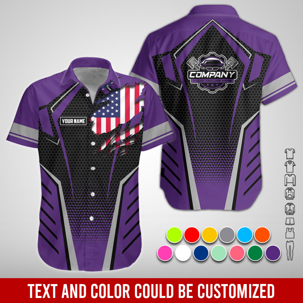 Blisscorners Custom Mechanic Shirt with Name, Purple Garage Uniform, Gift for Car Guys & Technicians, Comfortable Daily Fit, Perfect Garage Apparel