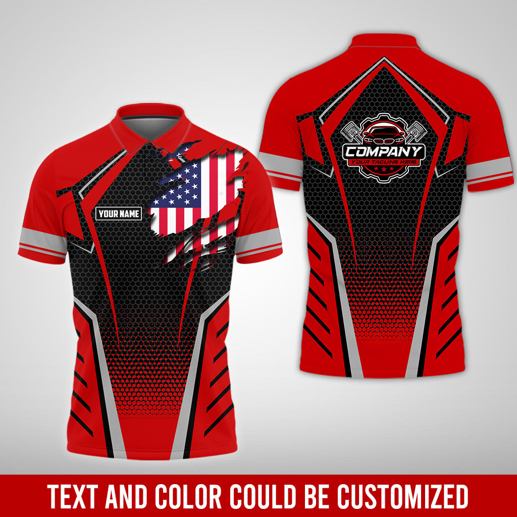Blisscorners Custom Mechanic Shirt with Name, Red Garage Uniform, Gift for Car Guys & Technicians, Comfortable Daily Fit, Perfect Garage Apparel