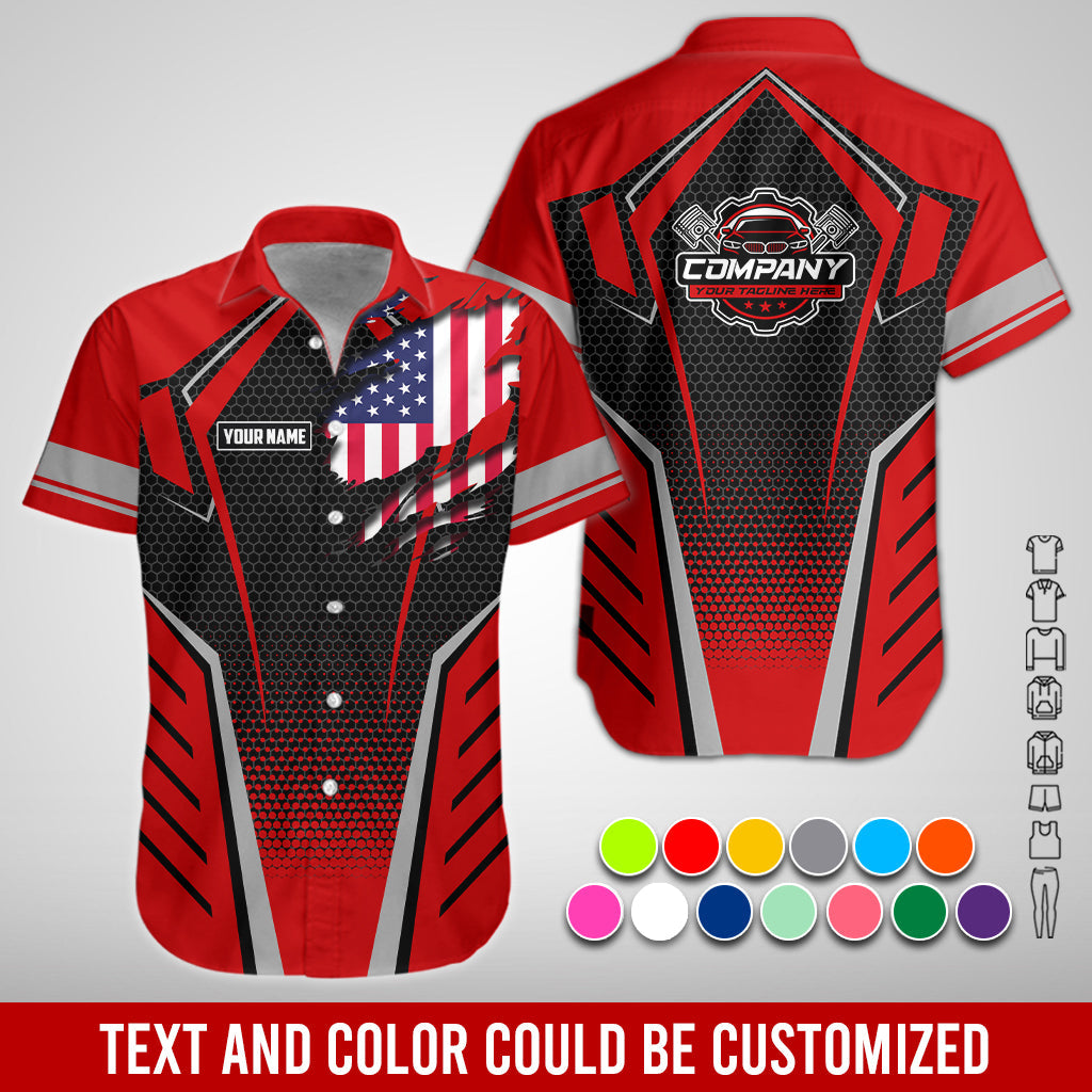 Blisscorners Custom Mechanic Shirt with Name, Red Garage Uniform, Gift for Car Guys & Technicians, Comfortable Daily Fit, Perfect Garage Apparel