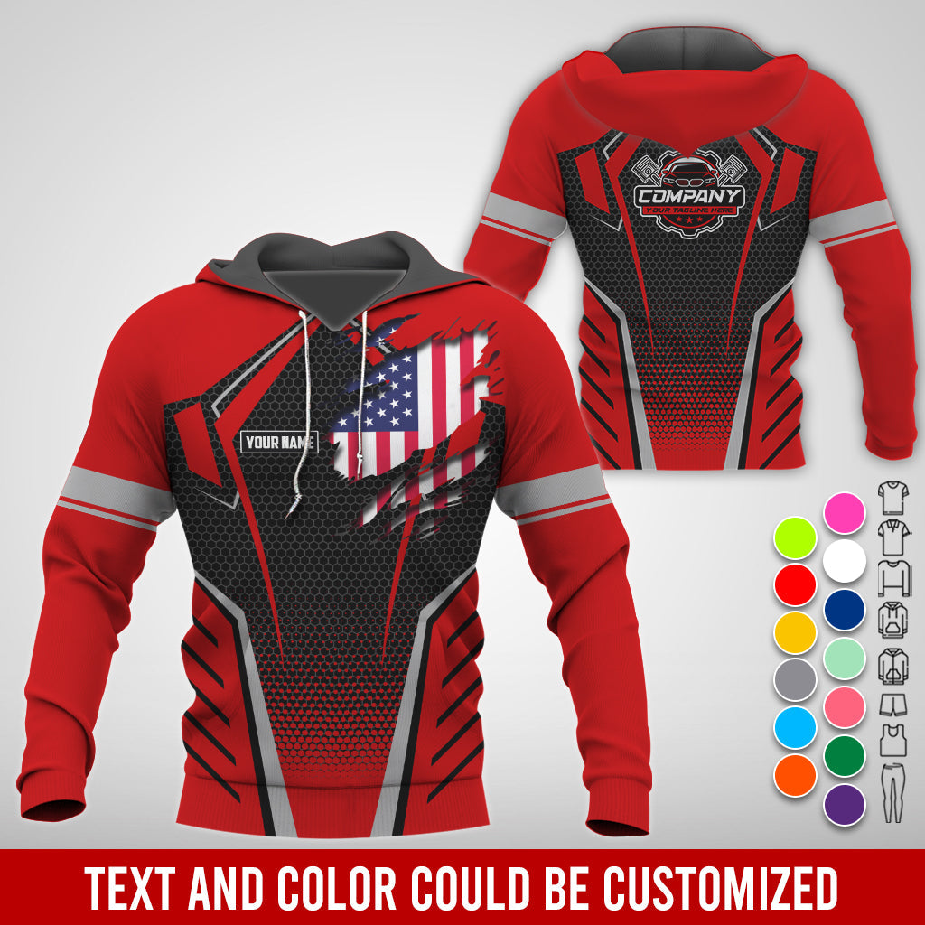 Blisscorners Custom Mechanic Shirt with Name, Red Garage Uniform, Gift for Car Guys & Technicians, Comfortable Daily Fit, Perfect Garage Apparel