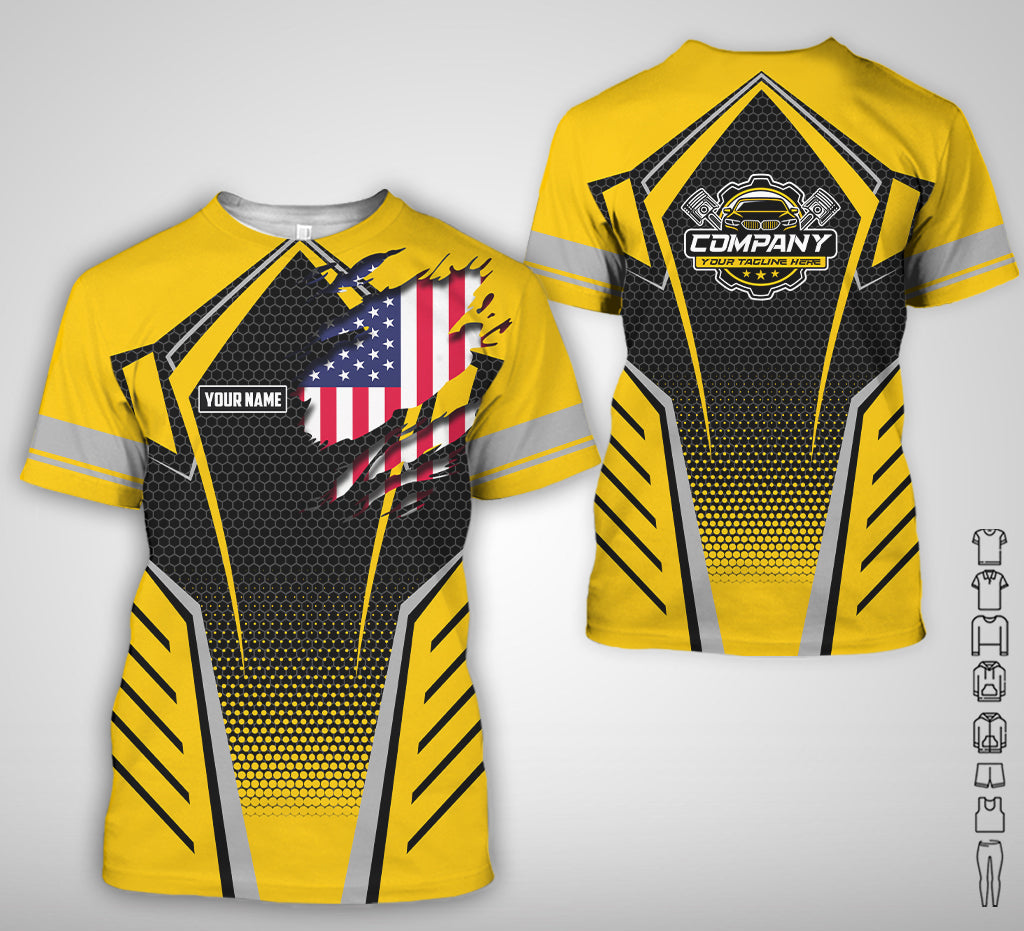 Blisscorners Custom Mechanic Shirt with Name, Yellow Garage Uniform, Gift for Car Guys & Technicians, Comfortable Daily Fit, Perfect Garage Apparel
