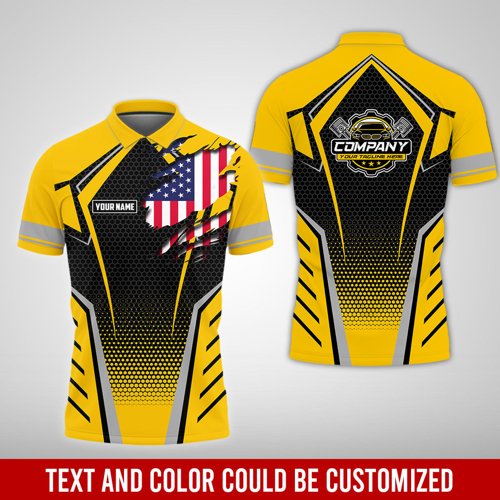 Blisscorners Custom Mechanic Shirt with Name, Yellow Garage Uniform, Gift for Car Guys & Technicians, Comfortable Daily Fit, Perfect Garage Apparel