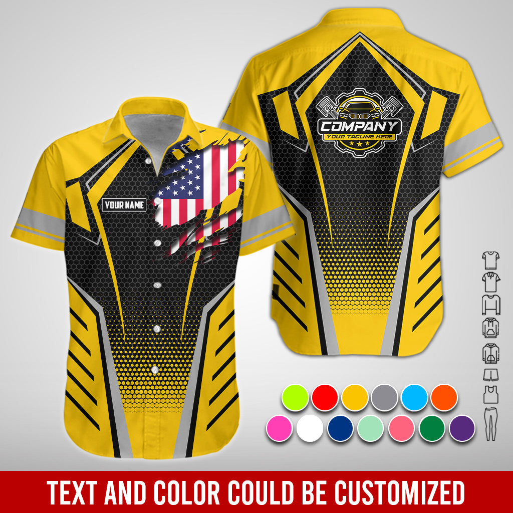 Blisscorners Custom Mechanic Shirt with Name, Yellow Garage Uniform, Gift for Car Guys & Technicians, Comfortable Daily Fit, Perfect Garage Apparel