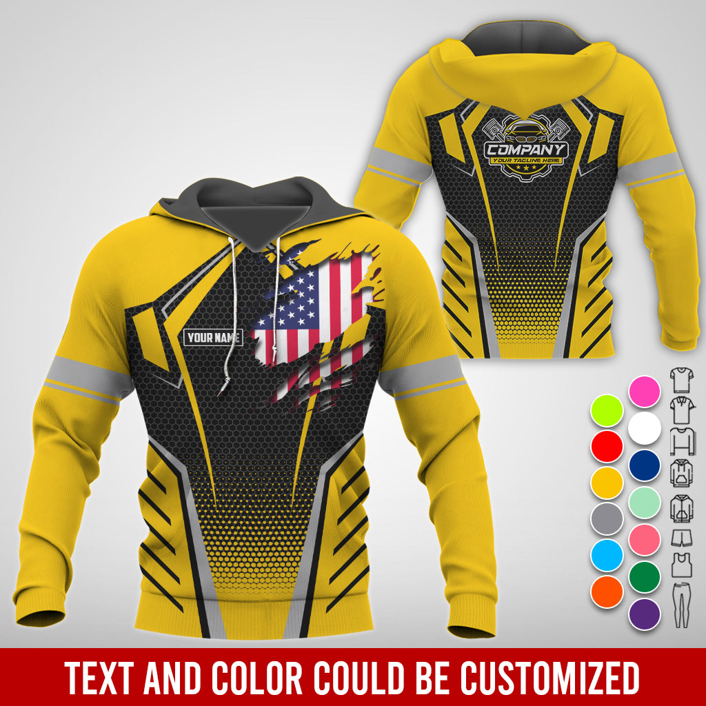 Blisscorners Custom Mechanic Shirt with Name, Yellow Garage Uniform, Gift for Car Guys & Technicians, Comfortable Daily Fit, Perfect Garage Apparel