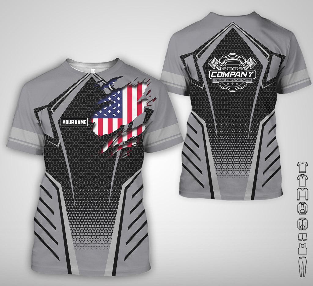 Blisscorners Custom Mechanic Shirt with Name, Grey Garage Uniform, Gift for Car Guys & Technicians, Comfortable Daily Fit, Perfect Garage Apparel