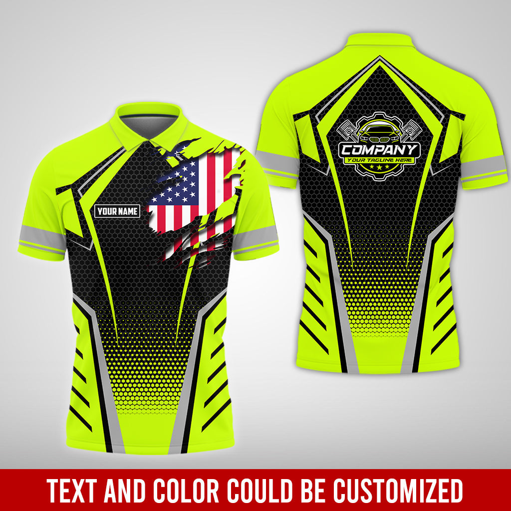Blisscorners Custom Mechanic Shirt with Name, Yellow Green Garage Uniform, Gift for Car Guys & Technicians, Comfortable Daily Fit, Perfect Garage Apparel