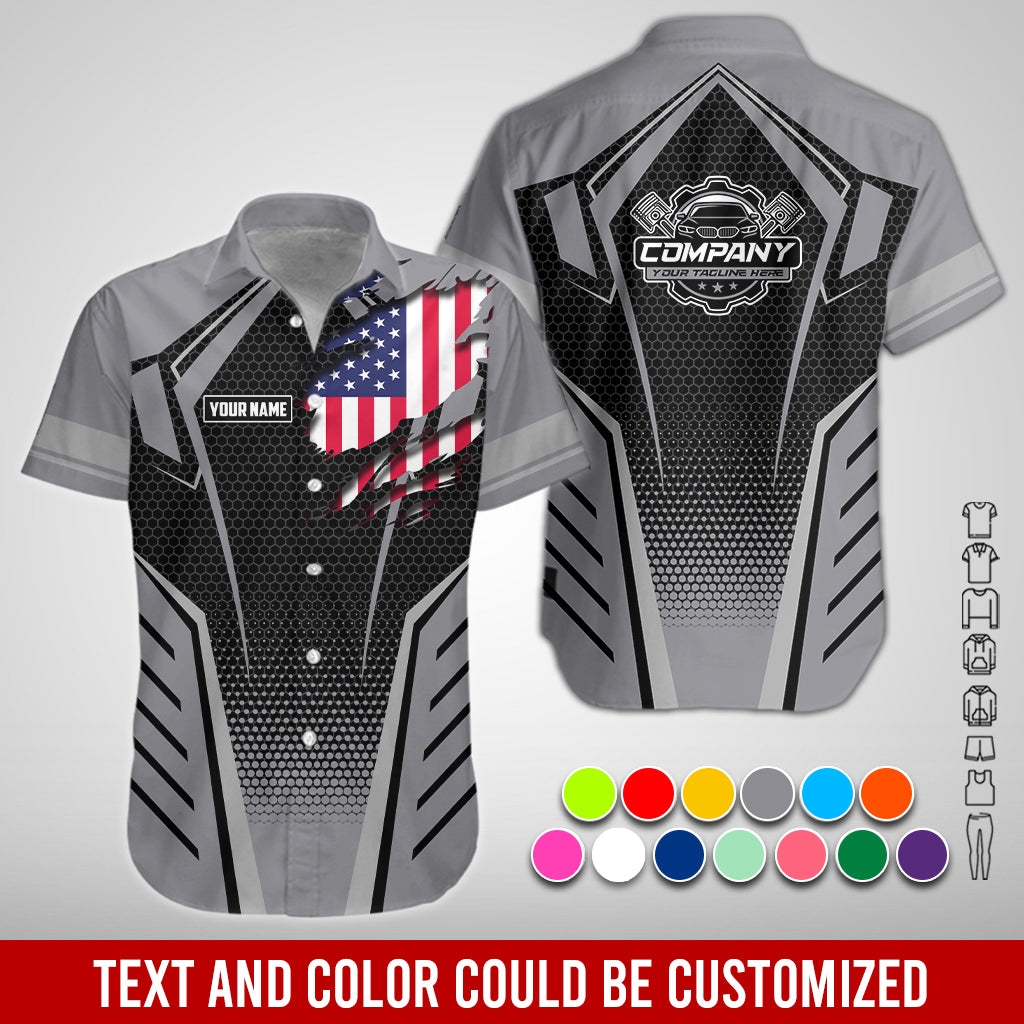 Blisscorners Custom Mechanic Shirt with Name, Grey Garage Uniform, Gift for Car Guys & Technicians, Comfortable Daily Fit, Perfect Garage Apparel