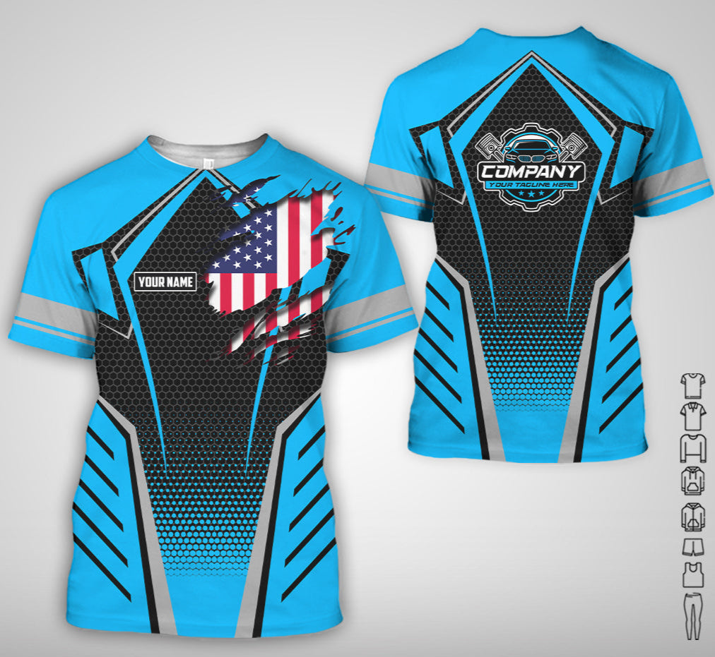 Blisscorners Custom Mechanic Shirt with Name, Blue Garage Uniform, Gift for Car Guys & Technicians, Comfortable Daily Fit, Perfect Garage Apparel