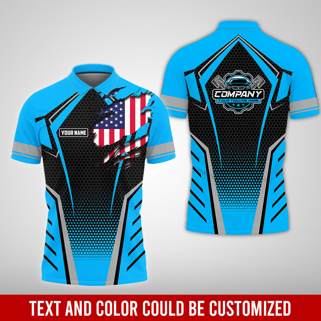 Blisscorners Custom Mechanic Shirt with Name, Blue Garage Uniform, Gift for Car Guys & Technicians, Comfortable Daily Fit, Perfect Garage Apparel
