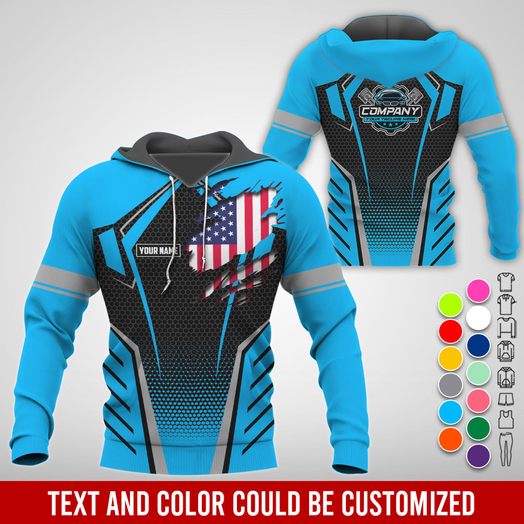 Blisscorners Custom Mechanic Shirt with Name, Blue Garage Uniform, Gift for Car Guys & Technicians, Comfortable Daily Fit, Perfect Garage Apparel